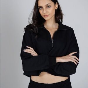 Black Comfy Reverse Weave Half-Zip